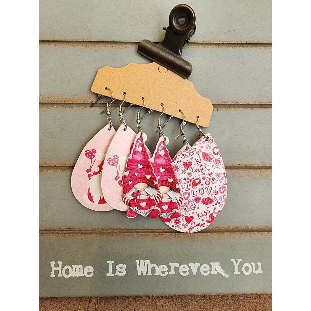 Gnome valentines earrings 3 pack faux leather